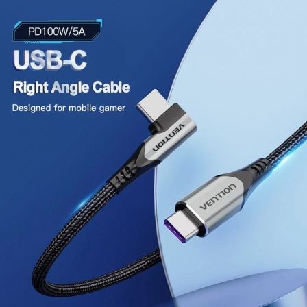 Vention Cable USB-C a USB-C de 90º, 100W, 480Mbps, 50cm, Gris